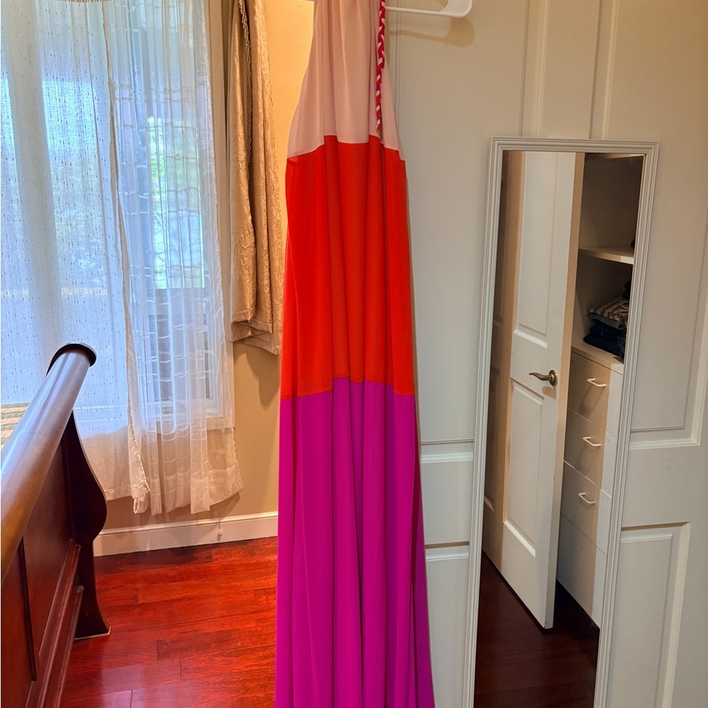 Colorblock Maxi Dress in Orange and Pink